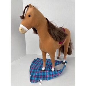 American Girl Horse Tan Brown Mane Tail with Saddle and Plaid Blanket Accessory